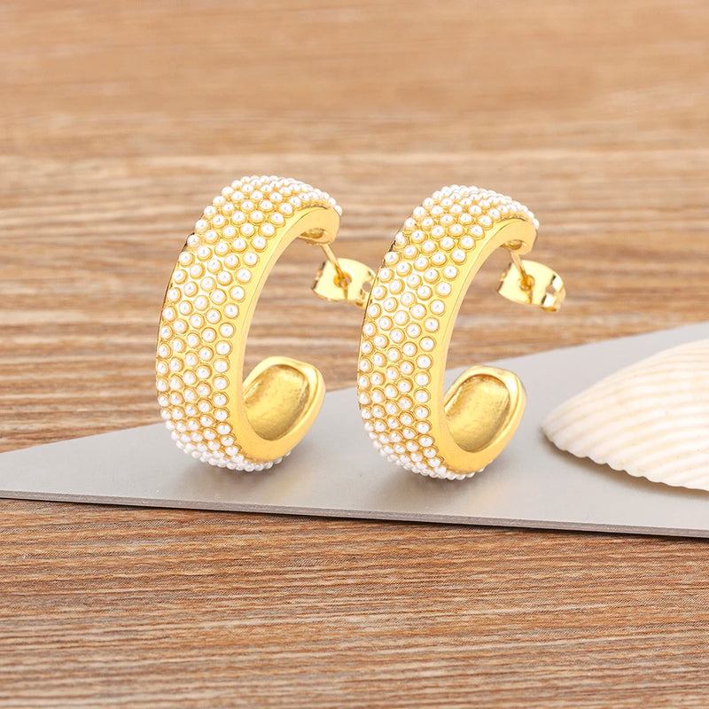 Korea Top Pearl Earrings Plated Geometric Circle Vintage Summer Ear Jewelry