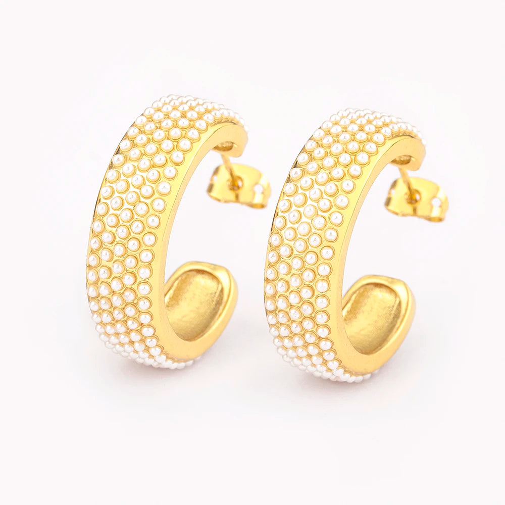 Korea Top Pearl Earrings Plated Geometric Circle Vintage Summer Ear Jewelry