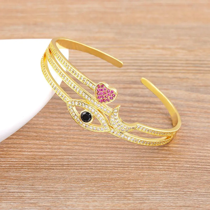 Korea Heart/Moon/Evil Eye Zircon Bangle Women Rhinestones