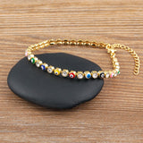Lucky Evil Eye Charm CZ Tennis Bracelet Adjustable Chain Bangle