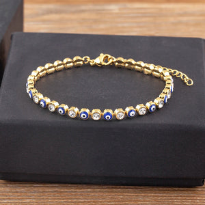 Lucky Evil Eye Charm CZ Tennis Bracelet Adjustable Chain Bangle