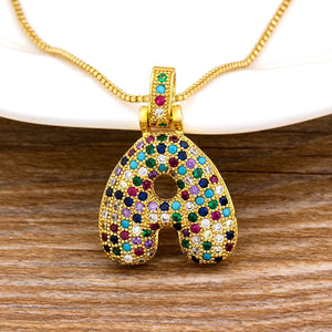 Women's Zircon Initial Necklace Rainbow Name Pendant Birthday Jewelry