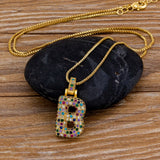 Women's Zircon Initial Necklace Rainbow Name Pendant Birthday Jewelry