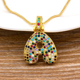 Women's Zircon Initial Necklace Rainbow Name Pendant Birthday Jewelry