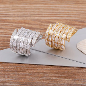 Nidin Zircon Multi-layer Rings Women Crystal Plated Adjustable Wedding Jewelry