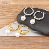 Metal Twisted Pearl Hoop Earrings Retro Ear Jewelry Party Gift