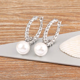 Metal Twisted Pearl Hoop Earrings Retro Ear Jewelry Party Gift
