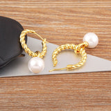 Metal Twisted Pearl Hoop Earrings Retro Ear Jewelry Party Gift