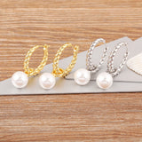 Metal Twisted Pearl Hoop Earrings Retro Ear Jewelry Party Gift
