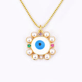 Nidin Freshwater Pearl Evil Eye Necklace Flower Eye Choker Jewelry