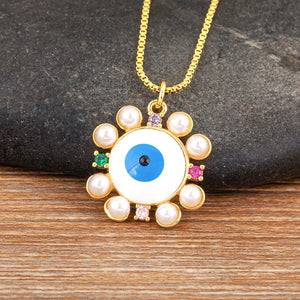 Nidin Freshwater Pearl Evil Eye Necklace Flower Eye Choker Jewelry