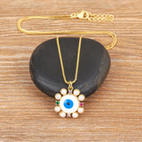 Nidin Freshwater Pearl Evil Eye Necklace Flower Eye Choker Jewelry