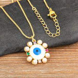 Nidin Freshwater Pearl Evil Eye Necklace Flower Eye Choker Jewelry