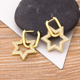 Nidin Copper CZ Star Drop Crystal Dangle Earrings - Party Wedding Women Jewelry