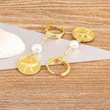 Nidin Pearl Starfish Shape Tassel Drop Earrings for Women