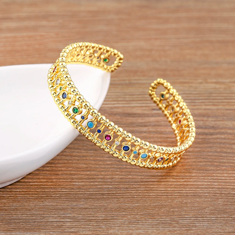 Nidin Classic Wrist Band Open Adjustable Bangle Women Zircon Party Jewelry