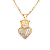 Nidin Heart Crown Pendant Zircon Women Necklace Charm