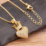 Nidin Heart Crown Pendant Zircon Women Necklace Charm