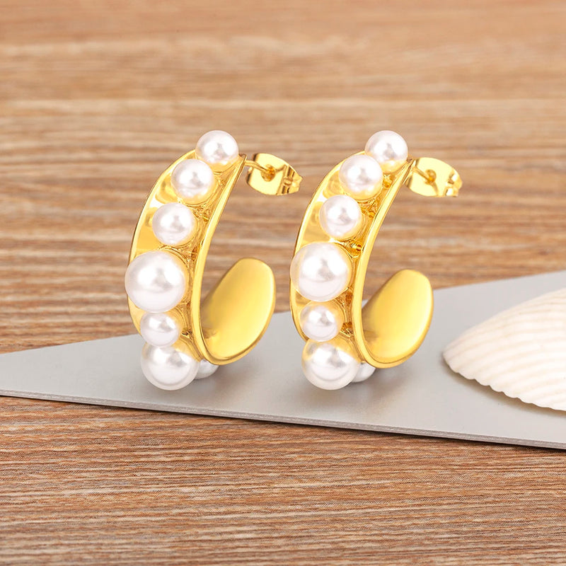 Nidin Light Semicircle Pearl Earrings For Women Ear Jewelry