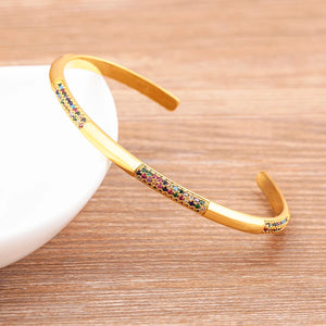Nidin Rainbow Rhinestone Cuff Bangle Women Charm Jewelry