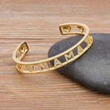 Nidin Top Copper Zirconia Open Cuff Women Bracelet Bangle Gift