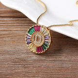 Rainbow Micro Pave CZ Initial Letter Pendant Necklace - Family Jewelry
