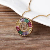 Rainbow Micro Pave CZ Initial Letter Pendant Necklace - Family Jewelry