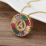 Rainbow Micro Pave CZ Initial Letter Pendant Necklace - Family Jewelry