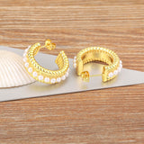 Natural Freshwater Pearls Hoop Earrings C Shape Statement Ear Jewelry