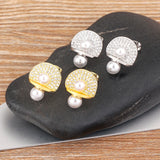 Nidin Pearl Stud Earrings Mushroom Shape Gold/Silver Women Jewelry