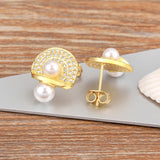 Nidin Pearl Stud Earrings Mushroom Shape Gold/Silver Women Jewelry