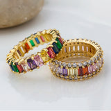 Rainbow CZ Ring Women Girls Engagement Band Charm Party Jewelry