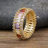 Rainbow CZ Ring Women Girls Engagement Band Charm Party Jewelry
