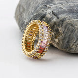 Rainbow CZ Ring Women Girls Engagement Band Charm Party Jewelry