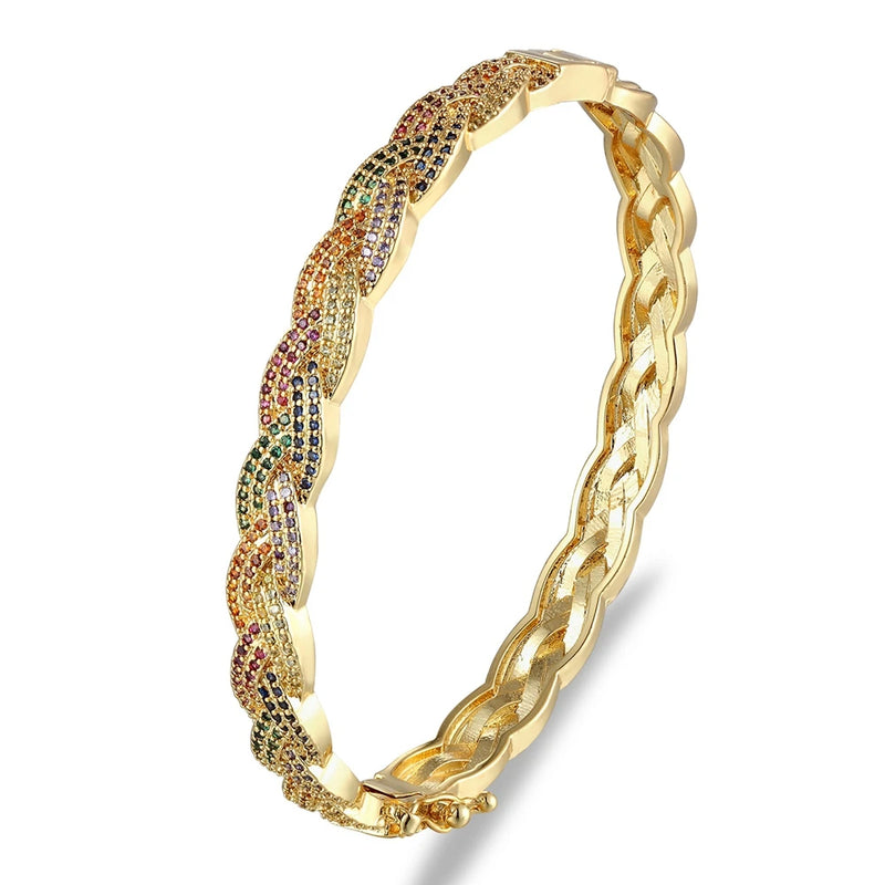 Nidin Crystal Rainbow Bangle Bracelet Charm Wedding Jewelry
