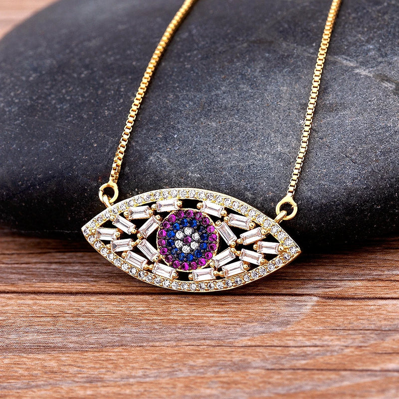 Vintage Evil Eye Pendant Necklace Crystal Lucky Eye CZ Jewelry