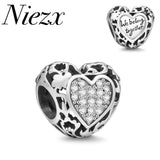 Mom We Belong Together Heart Charm Beads fit Silver 925 Bracelet DIY Jewelry