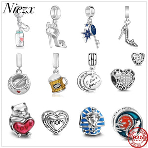 Mom We Belong Together Heart Charm Beads fit Silver 925 Bracelet DIY Jewelry