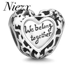 Mom We Belong Together Heart Charm Beads fit Silver 925 Bracelet DIY Jewelry