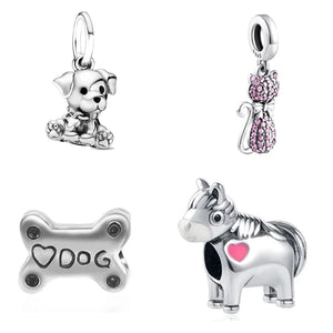 925 Silver Dog Buddy Dangle Charm Beads Pendant Fit Bracelets DIY Jewelry