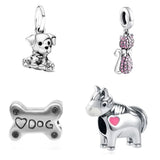 925 Silver Dog Buddy Dangle Charm Beads Pendant Fit Bracelets DIY Jewelry