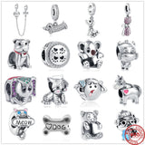 925 Sterling Silver Dog Buddy Dangle Charm Beads for Bracelets DIY Jewelry