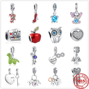 925 Silver Camera Owl High Heels Mom DIY Beads Pendant Charm Bracelet