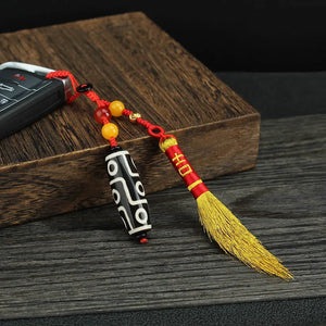Tibet Dzi Pendant Keychain Natural Stone Fashionable Style Bring Good Luck