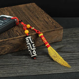 Tibet Dzi Pendant Keychain Natural Stone Fashionable Style Bring Good Luck