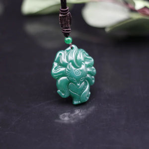 9-Tailed Fox Green Jade Pendant Necklace Agate Chinese Charm Jewelry