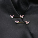 CZ Dragonfly Nipple Ring Stainless Steel Animal Nipple Jewelry