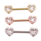 Heart Nipple Ring with Clear Rhinestones Stainless Steel Body Jewelry