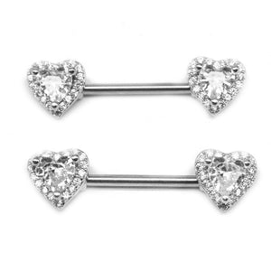 Heart Nipple Ring with Clear Rhinestones Stainless Steel Body Jewelry