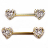 Heart Nipple Ring with Clear Rhinestones Stainless Steel Body Jewelry